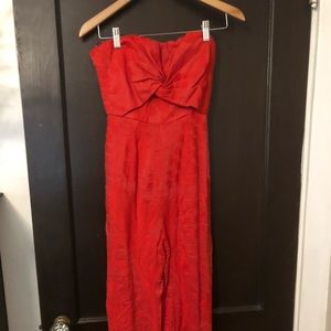 Anthro red strapless jumpsuit